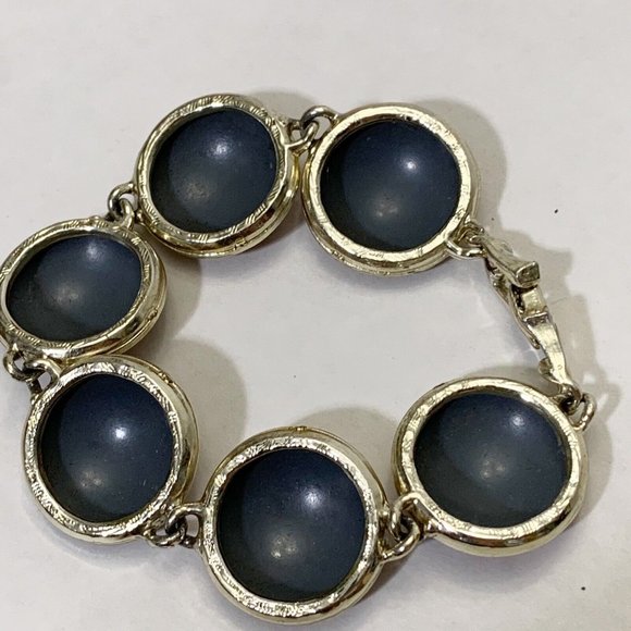 Vintage faux wood grain round link Bracelet lightweight gold MCM mid century - Picture 6 of 9